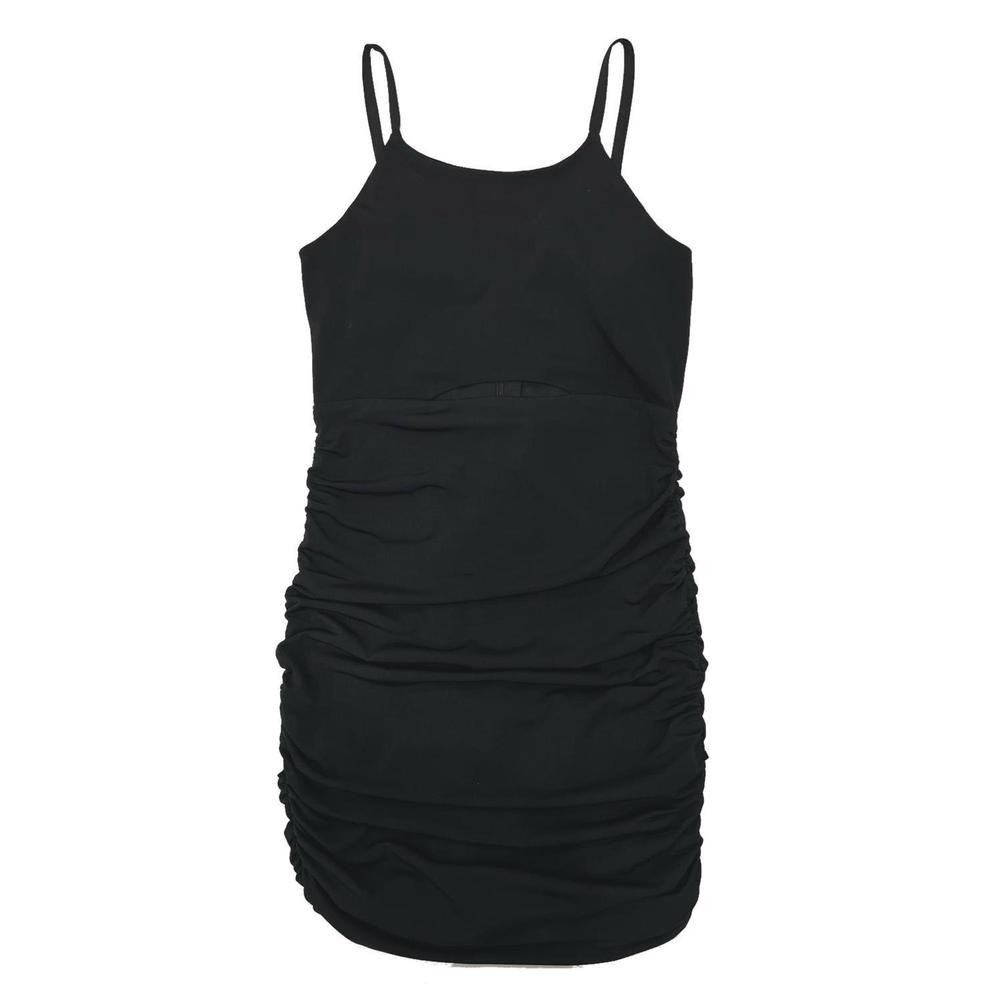 NEW BY DEBRA chic ruched spaghetti strap mini dress in black
